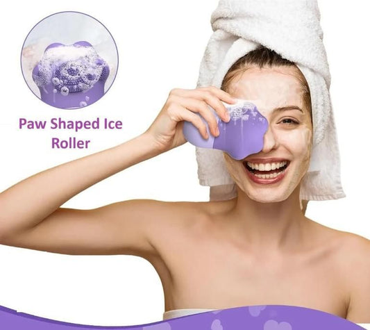 Paw Shaped Ice Roller for Face with Scrubber - Glowing Skin & Puffy Eyes