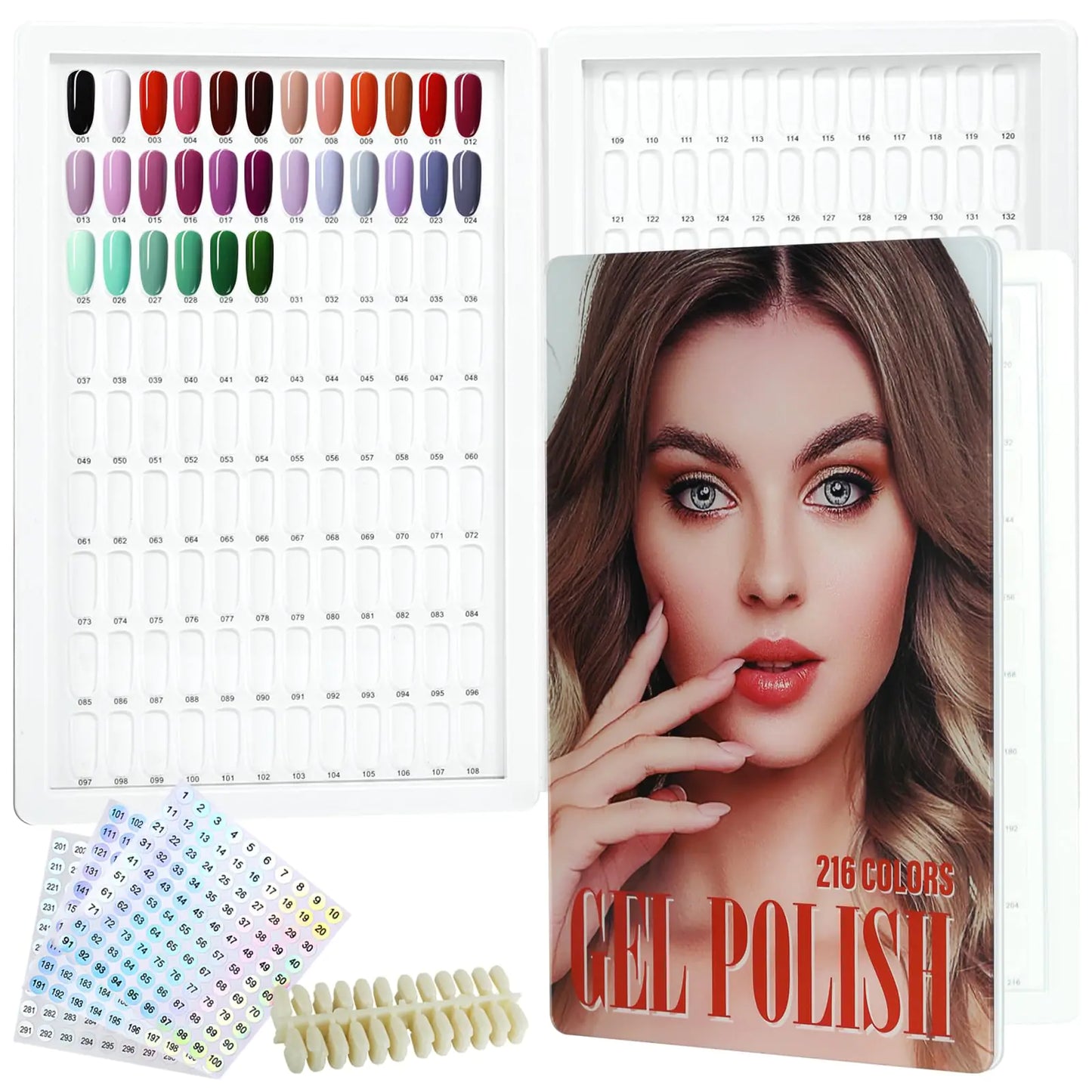 vnjaoi Professional 216 Nail Colors Acrylic Chart with Number Labels Nail Gel Polish Display Card Book Nail Art Salon Design Display Booklet Nail Color Swatches Nail Practice Card Design Board
