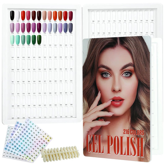 vnjaoi Professional 216 Nail Colors Acrylic Chart with Number Labels Nail Gel Polish Display Card Book Nail Art Salon Design Display Booklet Nail Color Swatches Nail Practice Card Design Board